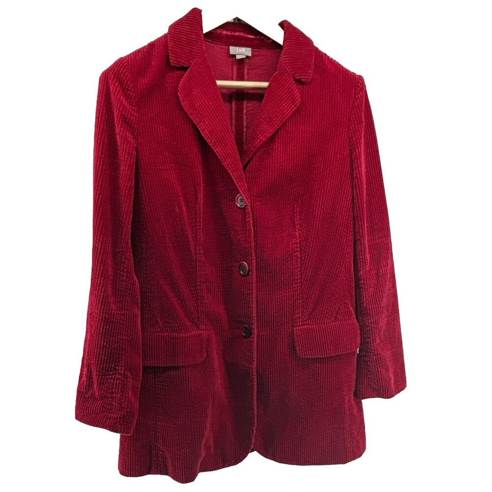 J. Jill Women’s Red Button Front Corduroy Blazer jacket Cotton Size S